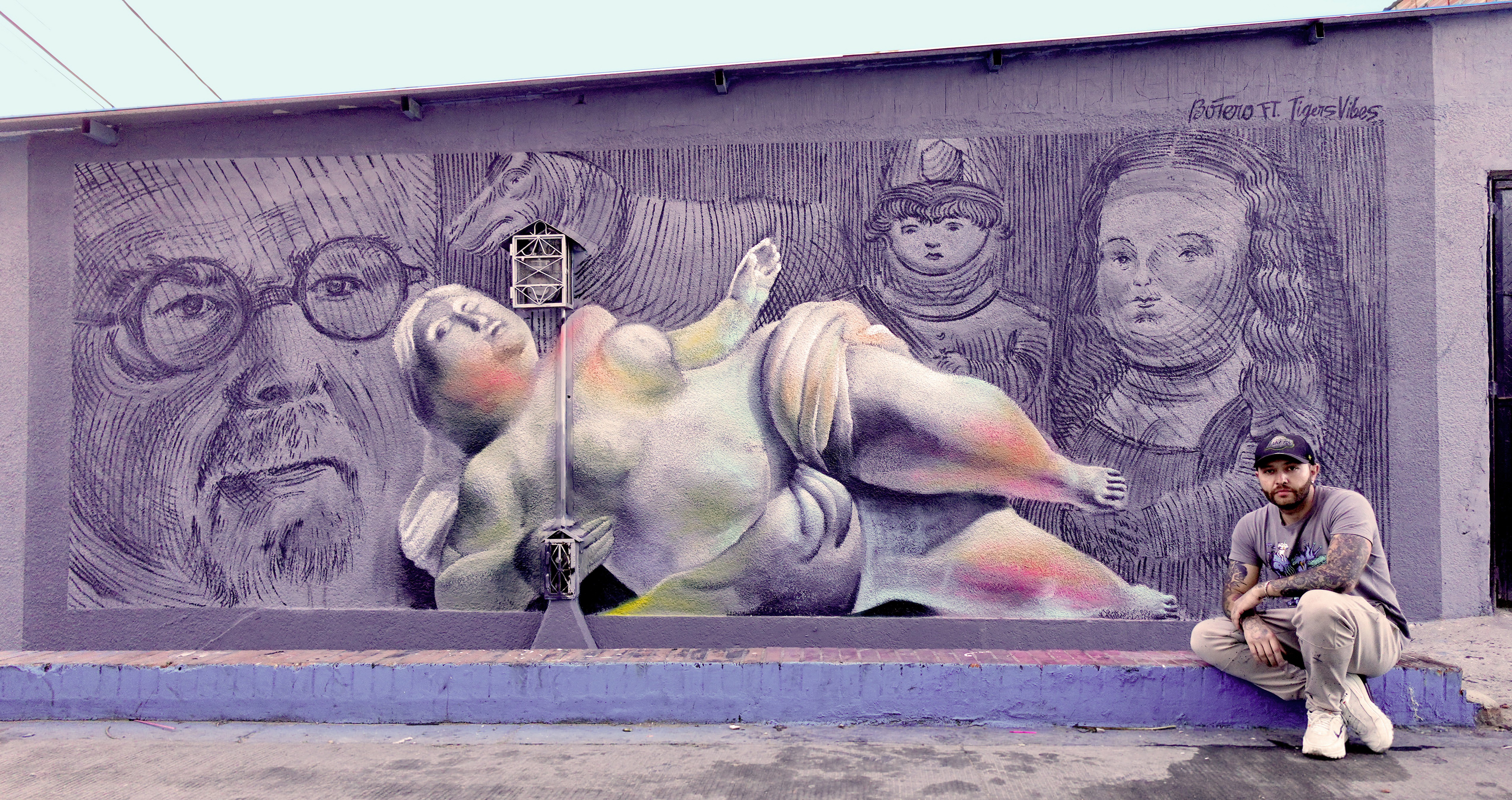 Homenaje al maestro Botero.  ‘Tigers Vibes’. Pintura acrílica y aerosol sobre concreto. 14 m2. Calle 71J sur No. 27 – 86. Ciudad Bolívar.